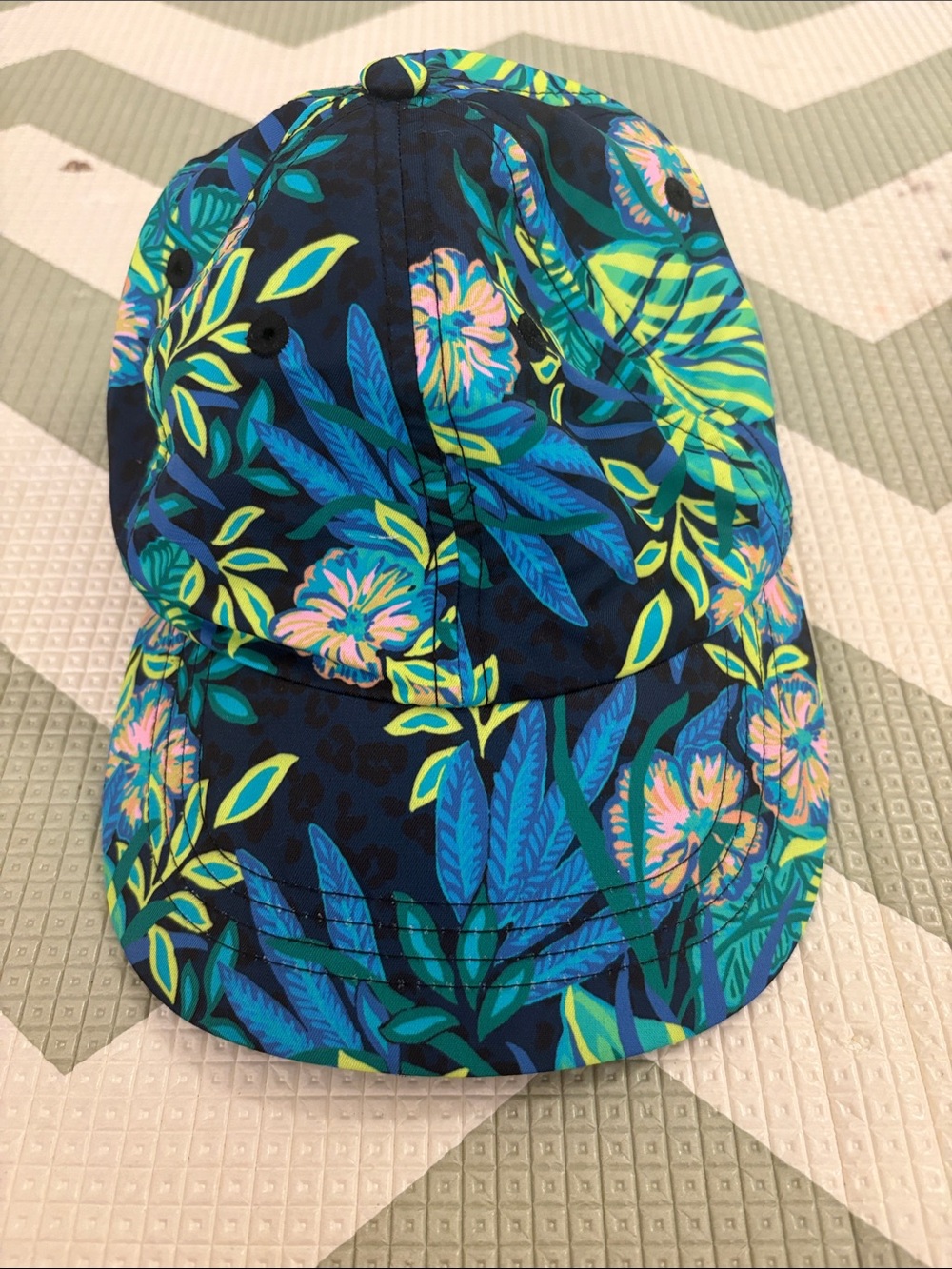 Lilly Pulitzer Navy Tropical Floral Kids Cap with Teal & Lime Accents